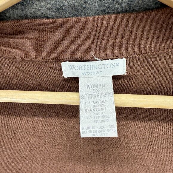 Worthington Cardigan Women 3X Plus Brown Button Up V-Neck Long Sleeve Rayon - Picture 3 of 6